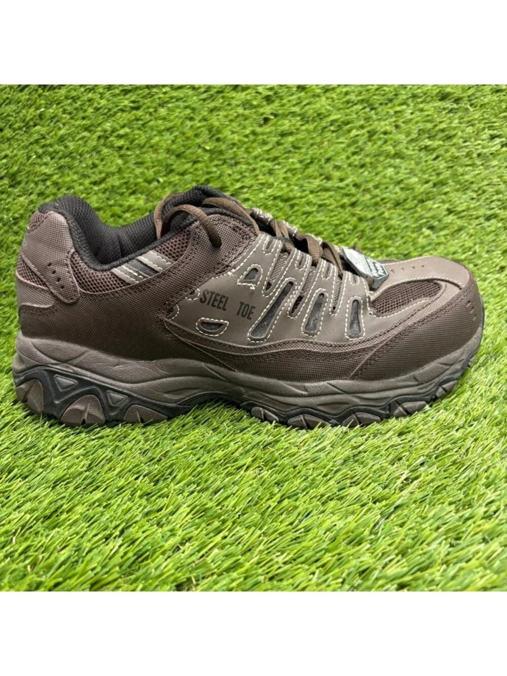 Skechers Cankton Mens Size 9.5 Dark Brown Black Steel Toe Safety Work Shoes